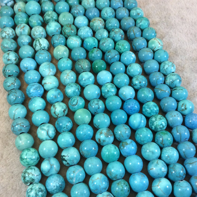 8mm Green/Turquoise Dyed Howlite Smooth Finish Round/Ball Shaped Beads with 1.5mm Holes - 7.75" Strand (Aprx. 25 Beads) - LARGE HOLE BEADS
