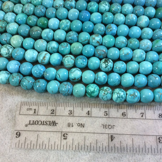 8mm Green/Turquoise Dyed Howlite Smooth Finish Round/Ball Shaped Beads with 1.5mm Holes - 7.75" Strand (Aprx. 25 Beads) - LARGE HOLE BEADS