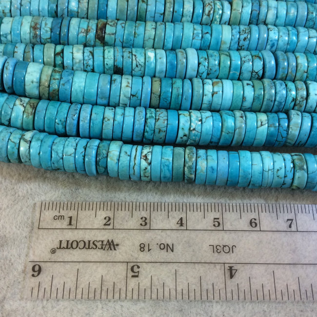 3-5mm x 10mm Mixed Dyed Blue Howlite Smooth Heishi/Disc Shaped Beads with 2mm Holes - 7.75" Strand (Approx. 55-65 Beads) - LARGE HOLE BEADS