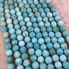8mm Blue/Turquoise Dyed Howlite Faceted Round/Ball Shaped Beads with 2-2.5mm Holes - 7.75" Strand (Approx. 25 Beads) - LARGE HOLE BEADS