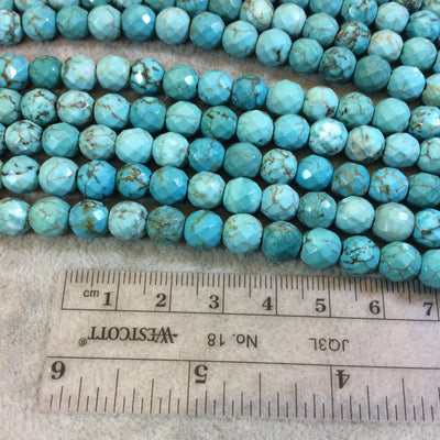 8mm Blue/Turquoise Dyed Howlite Faceted Round/Ball Shaped Beads with 2-2.5mm Holes - 7.75" Strand (Approx. 25 Beads) - LARGE HOLE BEADS