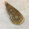 Large Sized Medium Brown Natural Ox Bone Teardrop Shaped Pendant with Carved Floral/Mandala Designs - Measuring 38mm x 90mm Approximately