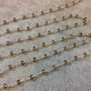 Silver Plated Copper Rosary Chain with 4mm Faceted Gray Glass Crystal Beads - Sold by the Foot, or in Bulk! - High Quality Beaded Chain