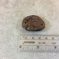 OOAK Metallic Brown Freeform Oval Shaped Chalcedony Galaxy Druzy Dual Drilled Connector Slab Bead - Measuring 25mm x 35mm, Approximately