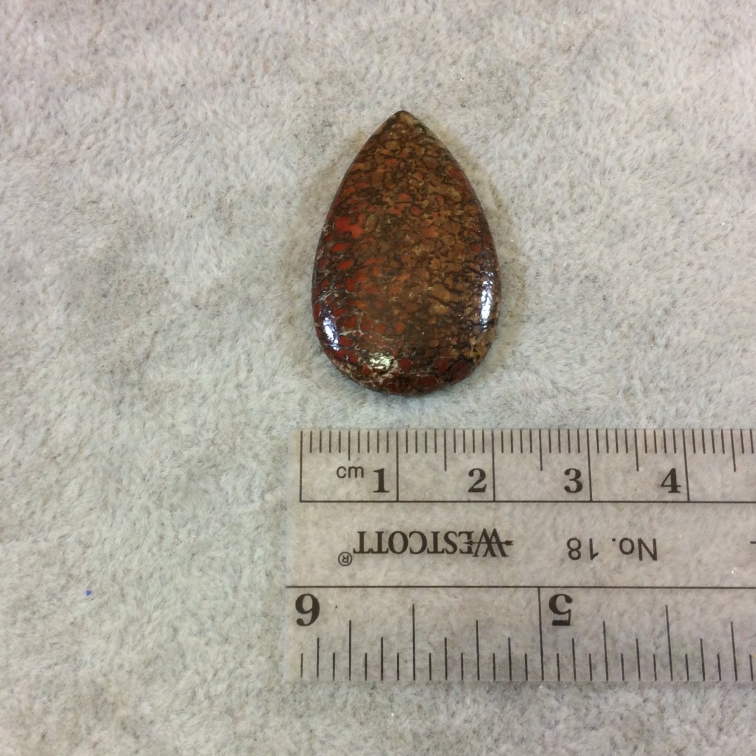 Petrified Dinosaur Bone Pear/Teardrop Shaped Flat Back Cabochon - Measuring 21mm x 33mm, 4mm Dome Height - Natural High Quality Gemstone