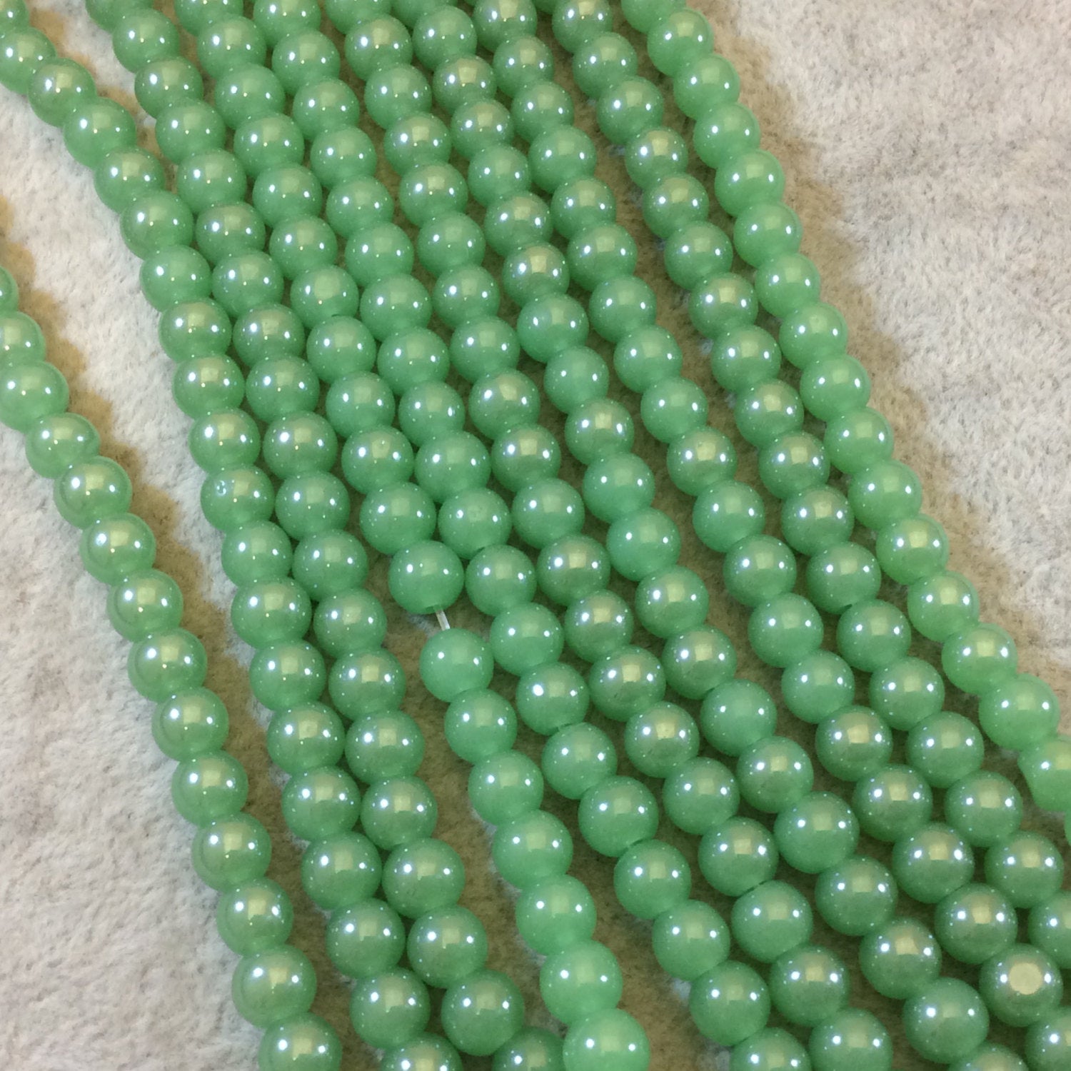 6mm Smooth Opaque Pearlescent Jade Green Glass Crystal Round/Ball Shaped Beads - 11.5" Strand ( Approximately 56 Beads per Strand)