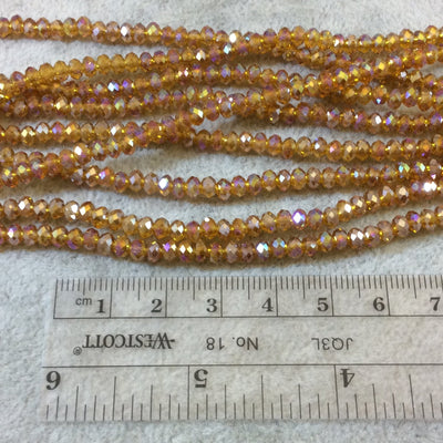 3mm x 4mm Faceted Mystic Transparent Deep Yellow Ochre Glass Crystal Rondelle Beads - 12.75" Strand (Approx. 98 Beads) - Sold by the Strand