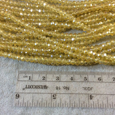 3mm x 4mm Faceted Transparent Sunny Yellow Glass Crystal Rondelle Beads - 12.75" Strand (Approximately 100 Beads) - Sold by the Strand