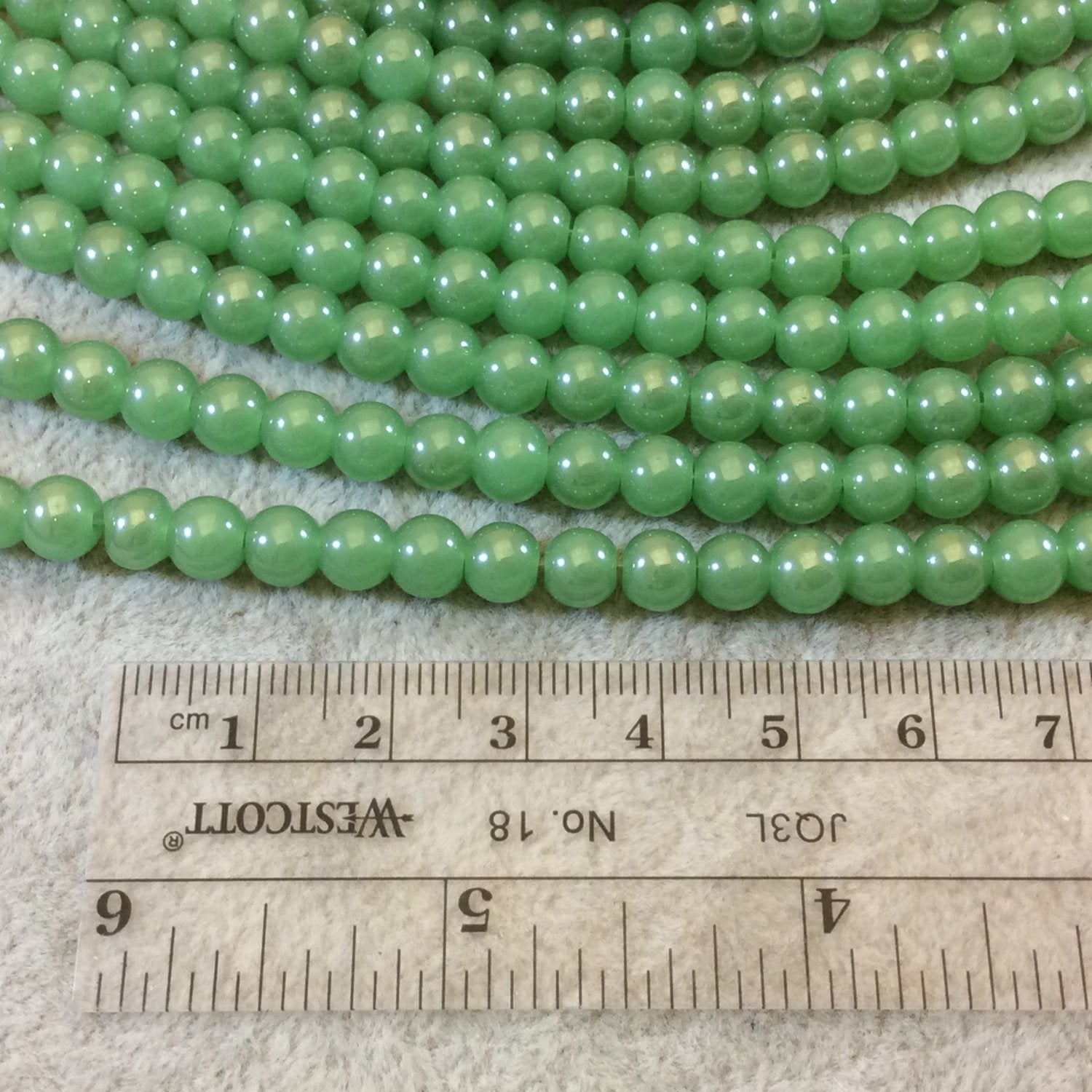 6mm Smooth Opaque Pearlescent Jade Green Glass Crystal Round/Ball Shaped Beads - 11.5" Strand ( Approximately 56 Beads per Strand)