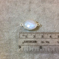 Sterling Silver Faceted Oblong Oval Shaped Moonstone Bezel Connector Component - Measuring 13mm x 17mm - Natural Semi-Precious Gemstone