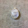 Sterling Silver Faceted Oblong Oval Shaped Moonstone Bezel Pendant Component - Measuring 16mm x 21mm - Natural Semi-Precious Gemstone