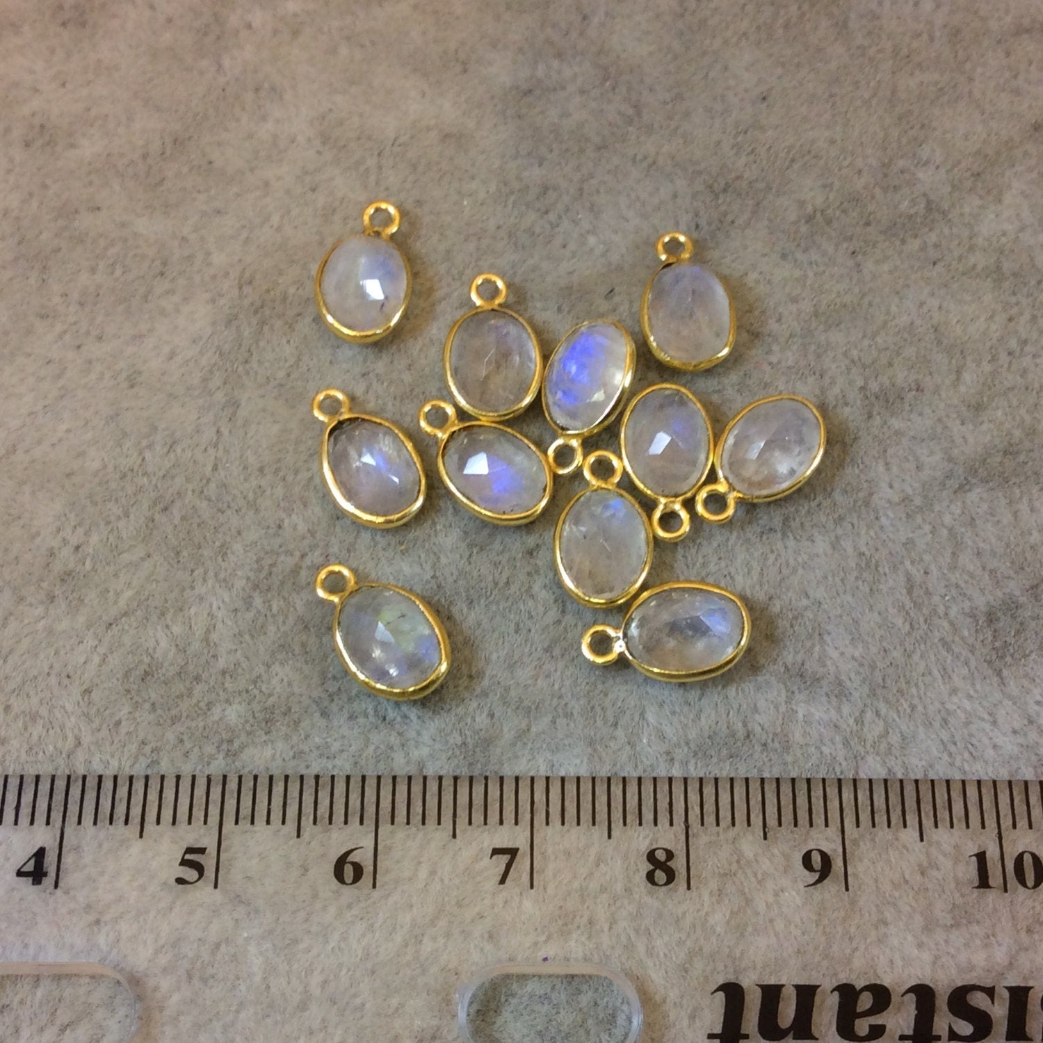 Moonstone Bezel | BULK PACK of Six (6) Vermeil Gold Pointed Cut Stone Faceted Oval Oblong Shaped Pendants - Measuring 6mm x 8mm