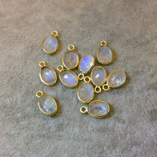 Moonstone Bezel | BULK PACK of Six (6) Vermeil Gold Pointed Cut Stone Faceted Oval Oblong Shaped Pendants - Measuring 6mm x 8mm