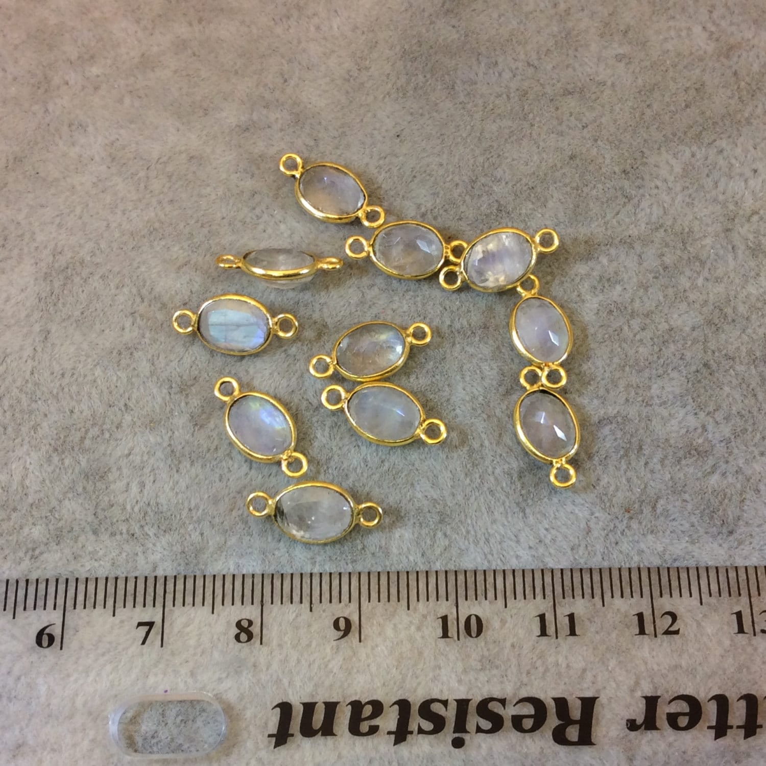 BULK PACK of Six (6) Sterling Silver Pointed/Cut Stone Faceted Oval/Oblong Shaped Moonstone Bezel Connectors - Measuring 6mm x 8mm