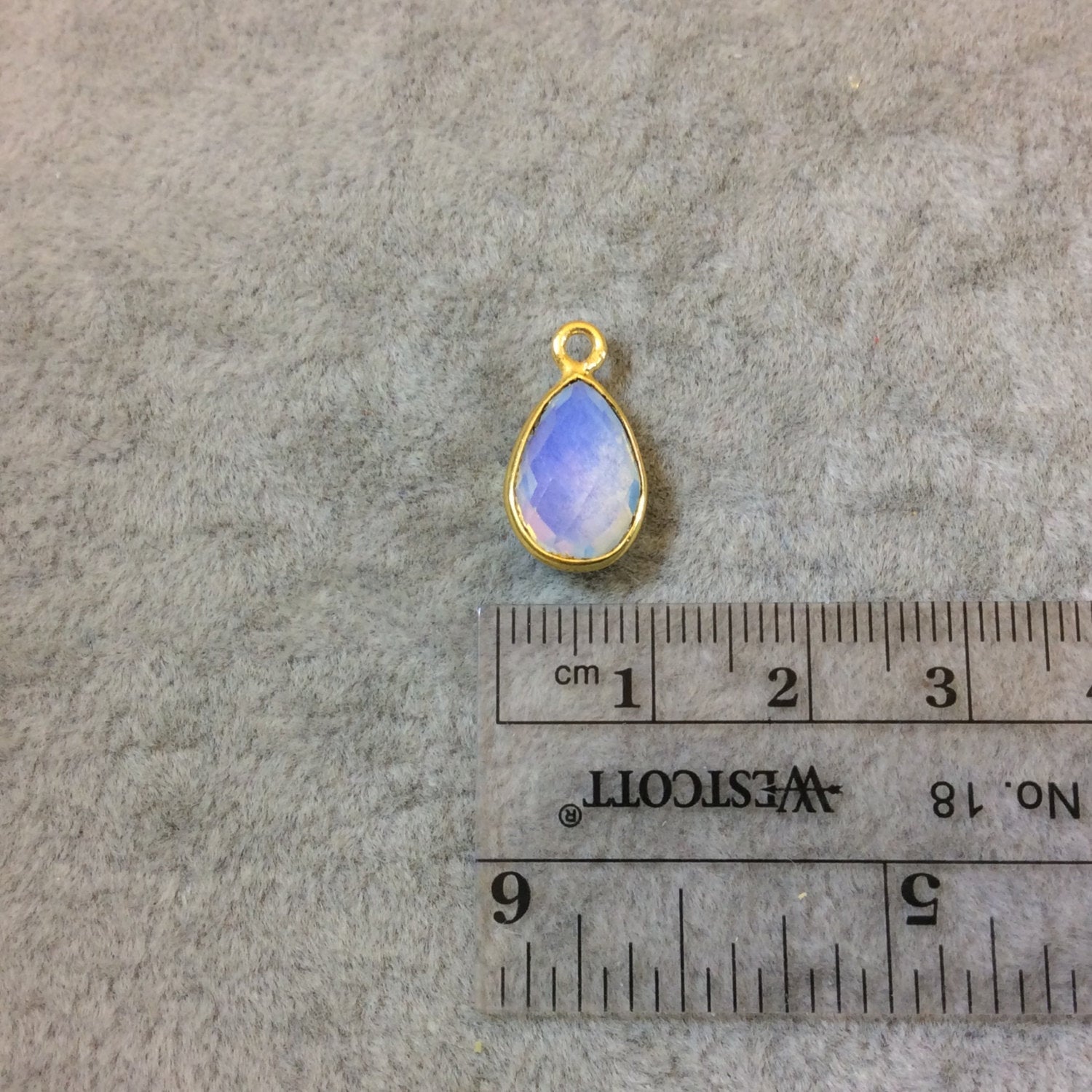 Gold Finish Faceted Milky White Opalite Pear/Teardrop Shaped Bezel Pendant Component - Measuring 8mm x 12mm - Natural Gemstone