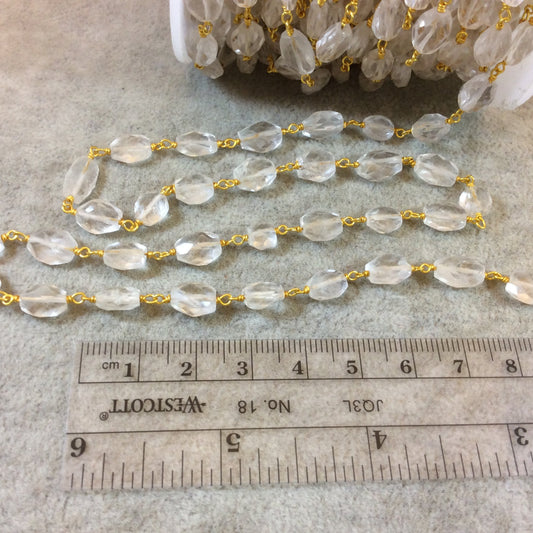 Gold Plated Copper Rosary Chain with 6mm x 8-12mm Faceted Clear Quartz Nugget Beads - Sold by the Foot, or in Bulk! - Natural Beaded Chain