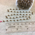 Silver Plated Copper Rosary Chain with 3mm Faceted Round Shaped Bronze Hematite Beads - Sold by the Foot! (CH079-SV) - Natural Beaded Chain
