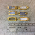 Premium Gold Plated Bar/Rectangle Shaped Druzy Connector - Measuring 10 x 22mm Approx. - Natural Electroplated Gemstone - Sold Individually