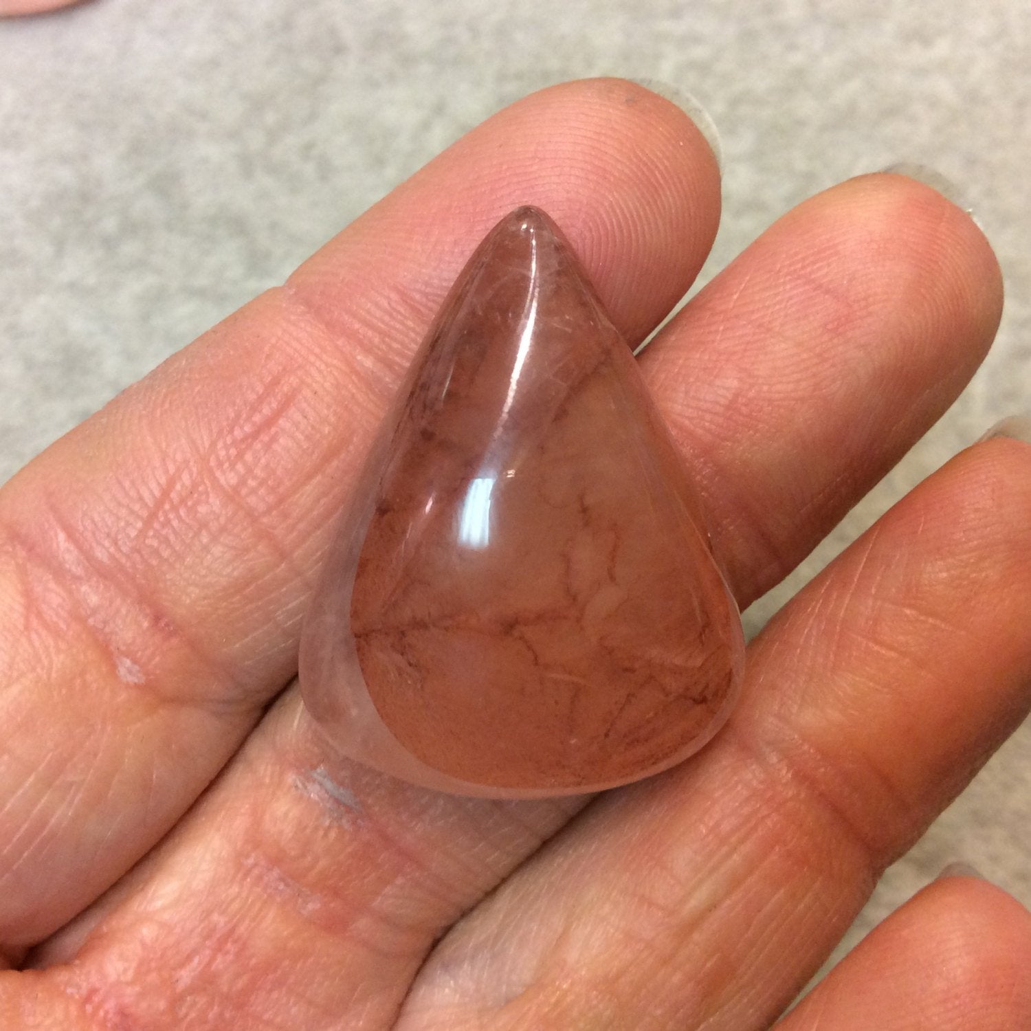 Strawberry Quartz Pear/Teardrop Shaped Flat Back Cabochon - Measuring 26mm x 33mm, 9mm Dome Height - Natural High Quality Gemstone