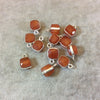 Silver Finish Faceted Carnelian Cube/Square Shaped Plated Copper Bezel Charm/Drop - Measuring 6-7mm - Natural Gemstone - Sold Individually