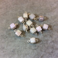 Silver Finish Faceted Pink Opal Cube/Square Shaped Plated Copper Bezel Connector - Measuring 7-8mm - Natural Gemstone - Sold Individually