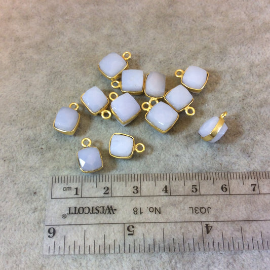 Gold Finish Faceted Chalcedony Cube/Square Shaped Plated Copper Bezel Charm/Drop - Measuring 7-8mm - Natural Gemstone - Sold Individually