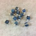 Silver Finish Faceted Apatite Cube/Square Shaped Plated Copper Bezel Connector - Measuring 7-8mm - Natural Gemstone - Sold Individually