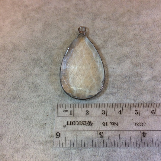 Gunmetal Plated Faceted Clear Hydro (Lab Created) Quartz Pear/Teardrop Shaped Bezel Pendant - Measuring 28mm x 45mm - Sold Individually
