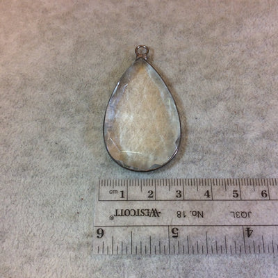 Gunmetal Plated Faceted Clear Hydro (Lab Created) Quartz Pear/Teardrop Shaped Bezel Pendant - Measuring 28mm x 45mm - Sold Individually