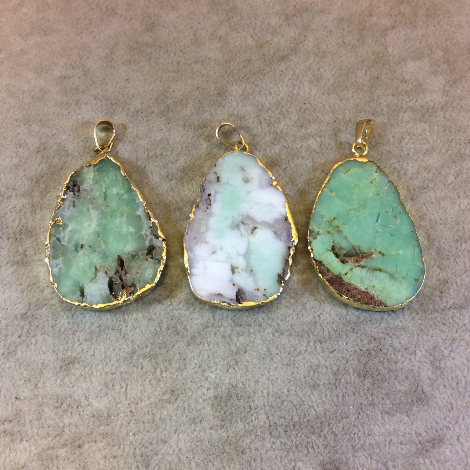 Gold Electroformed Natural Chrysoprase Freeform Shaped Focal Pendant - Measuring 25mm x 45mm, Approx. - Sold Individually, Randomly Selected