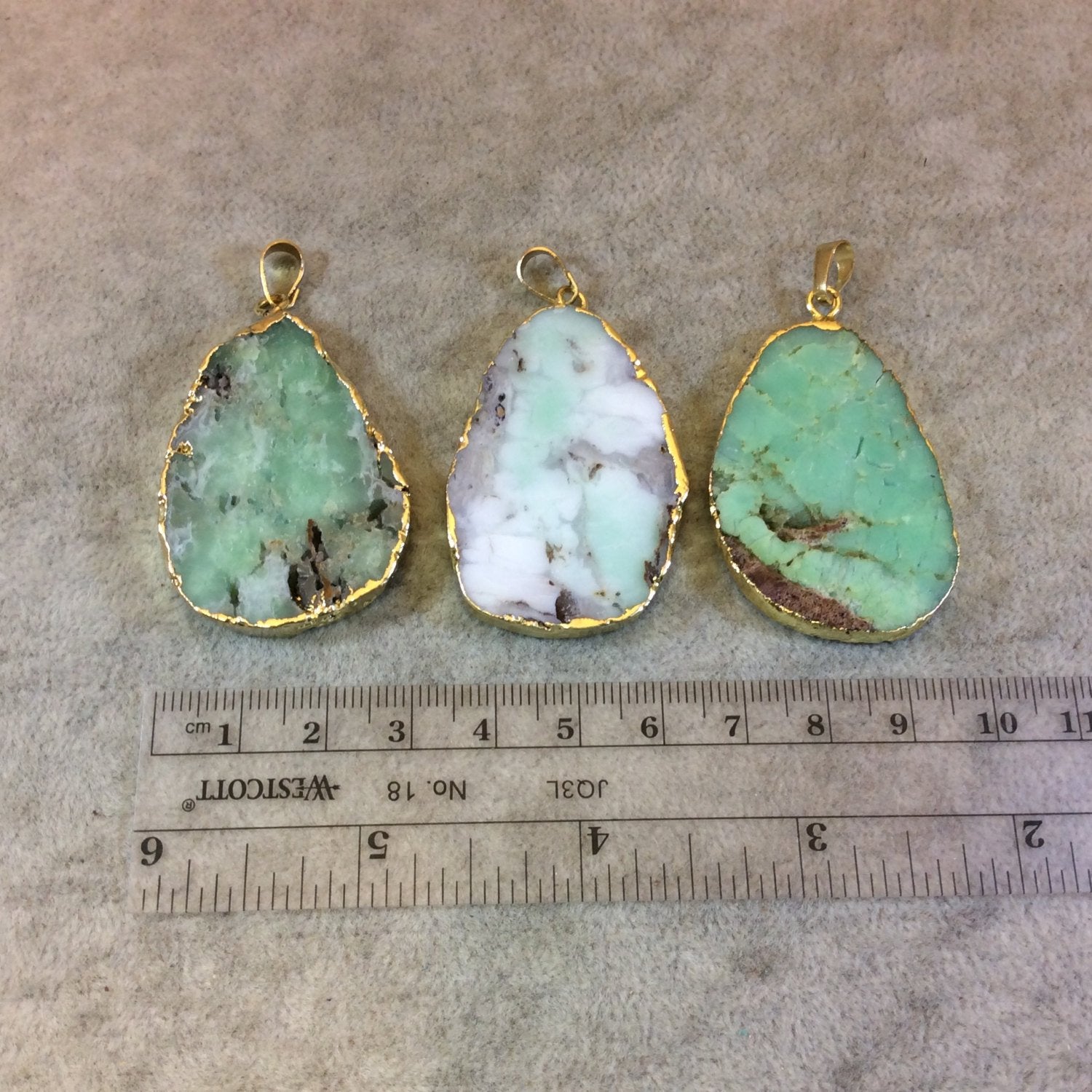 Gold Electroformed Natural Chrysoprase Freeform Shaped Focal Pendant - Measuring 25mm x 45mm, Approx. - Sold Individually, Randomly Selected