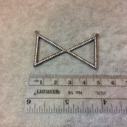 Gunmetal Finish Double Triangle Shaped CZ Cubic Zirconia Inlaid Plated Copper Pendant Component - Measuring 45mm x 27mm  - Sold Individually