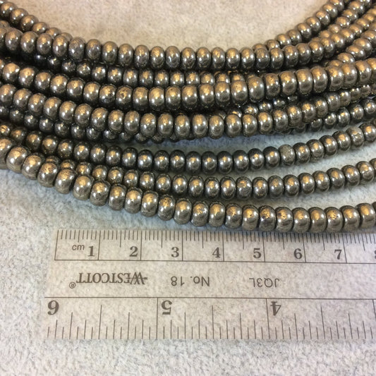 4mm x 6mm Smooth Metallic Pyrite Rondelle Shaped Beads with 1mm Holes - 16" Strand (Approx. 100 Beads) - Natural Semi-Precious Gemstone