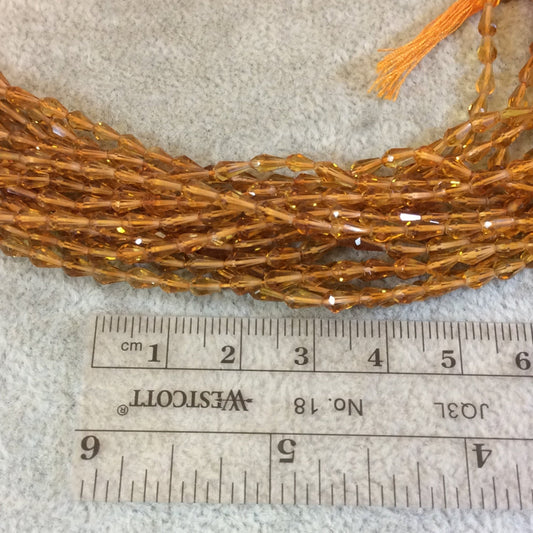3mm x 5mm Faceted Golden Citrine Vertical Teardrop Shaped Beads - 13.25" Strand (Approximately 65 Beads) - High Quality Indian Gemstone