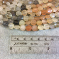 9mm Faceted Assorted Moonstone Flat Coin/Disc Shaped Beads - 9.25" Strand (Approximately 27 Beads) - High Quality Hand-Cut Indian Gemstone