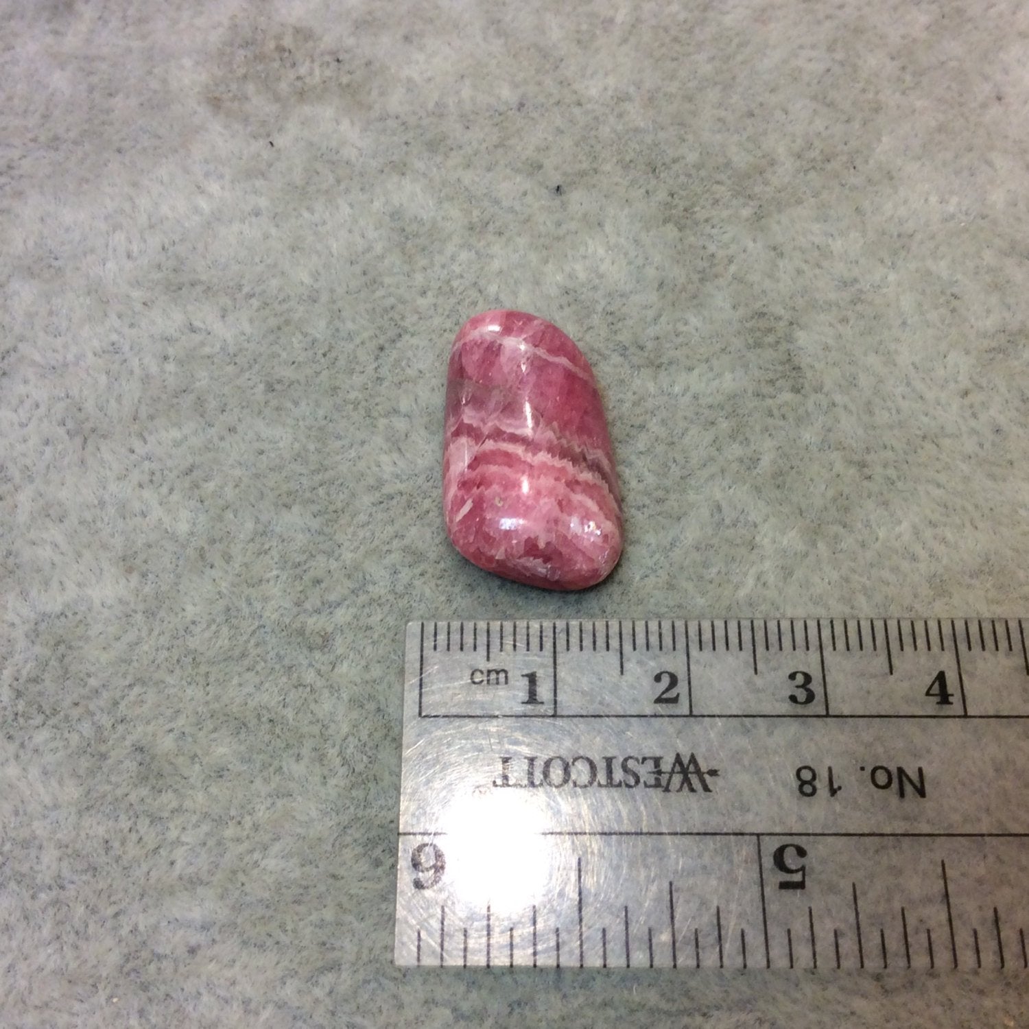 Natural Pink/White Rhodochrosite Freeform Shaped Flat Back Cabochon - Measuring 14mm x 26mm, 6mm Dome Height - High Quality Gemstone
