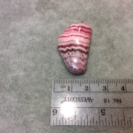 Natural Pink/White Rhodochrosite Freeform Shaped Flat Back Cabochon - Measuring 20mm x 35mm, 6mm Dome Height - High Quality Gemstone