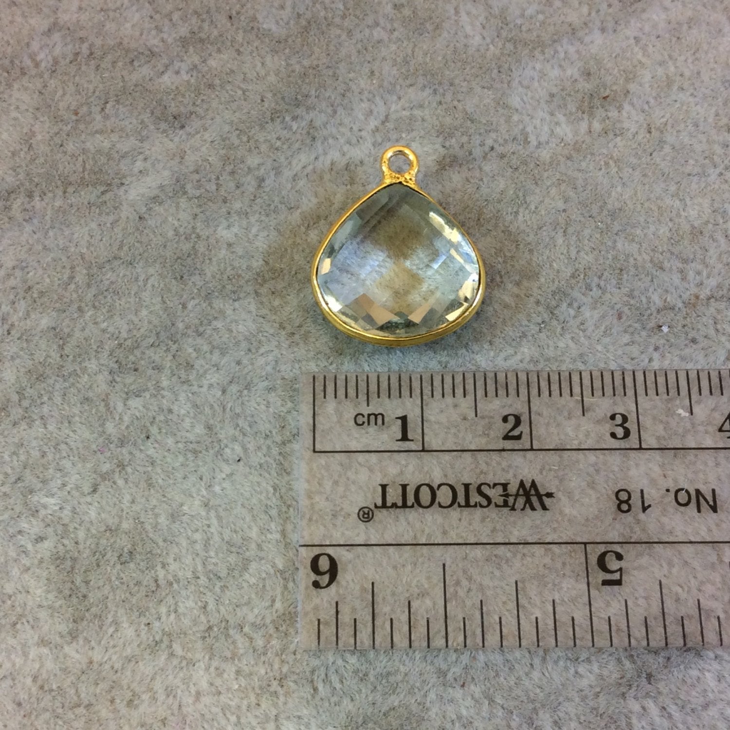 Gold Plated Faceted Pale Green Hydro (Lab Created) Quartz Heart/Teardrop Shaped Bezel Pendant - Measuring 15mm x 15mm - Sold Individually