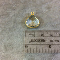 Gold Plated Faceted Pale Green Hydro (Lab Created) Quartz Heart/Teardrop Shaped Bezel Pendant - Measuring 15mm x 15mm - Sold Individually