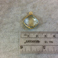 Gold Pale Faceted Pale Green Hydro (Lab Created) Quartz Diamond Shaped Bezel Pendant - Measuring 15mm x 15mm - Sold Individually