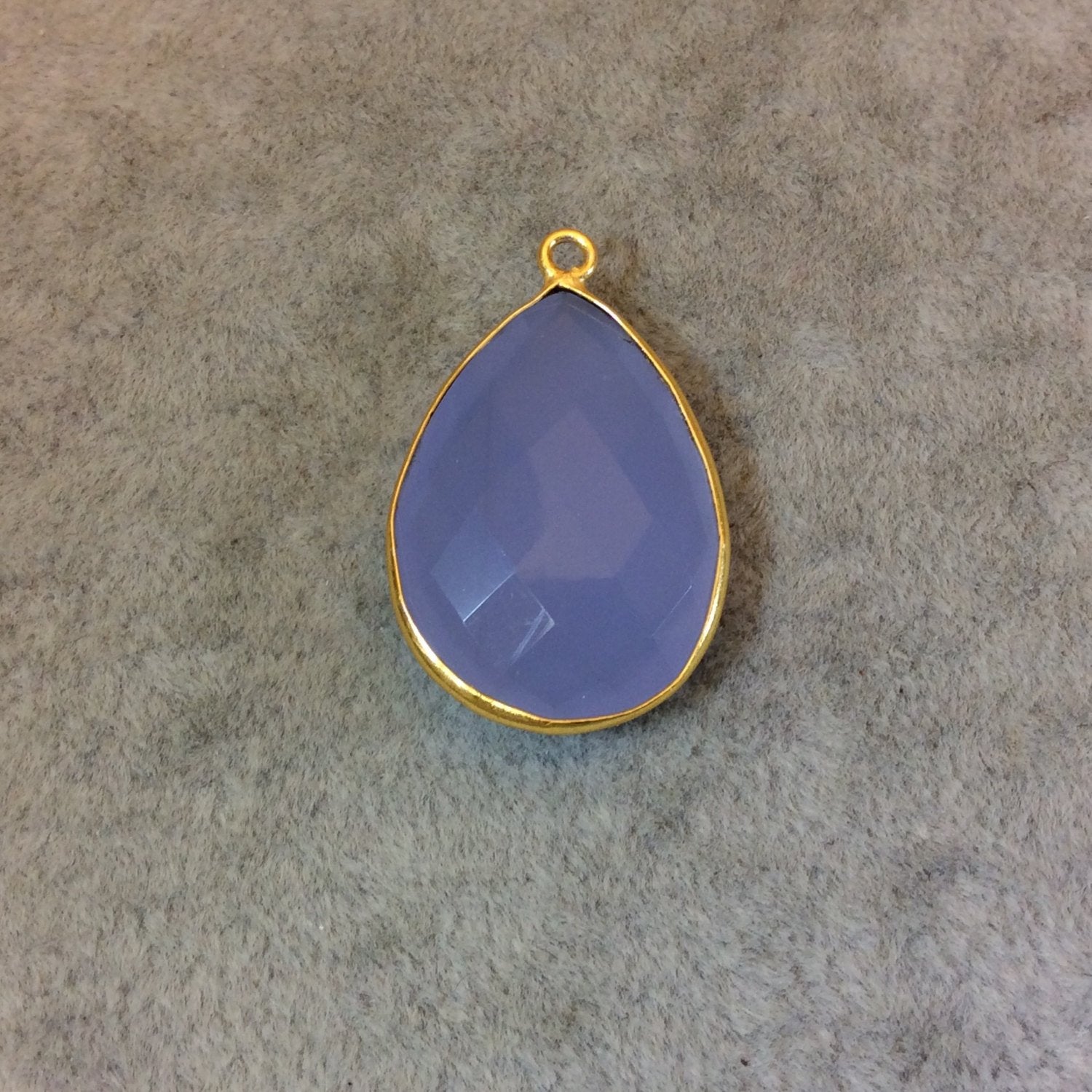 Gold Finish Faceted Semi-Transparent Pale Blue Chalcedony Pear/Teardrop Shaped Bezel Pendant - Measuring 18mm x 24mm - Natural Gemstone