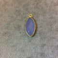 Gold Finish Faceted Semi-Transparent Blue Chalcedony Marquise Shaped Bezel Pendant - Measuring 10mm x 20mm - Natural Gemstone