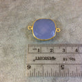 Gold Finish Faceted Semi-Transparent Pale Blue Chalcedony Square Shaped Bezel Connector - Measuring 18mm x 18mm - Natural Gemstone