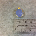 Gold Finish Faceted Semi-Transparent Pale Blue Chalcedony Vertical Oval Shaped Bezel Pendant - Measuring 12mm x 16mm - Natural Gemstone