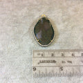 Gold Finish CZ Cubic Zirconia Rimmed Faceted Natural Moss Agate Freeform Oval Shape Bezel Pendant - Measures 24mm x 34mm