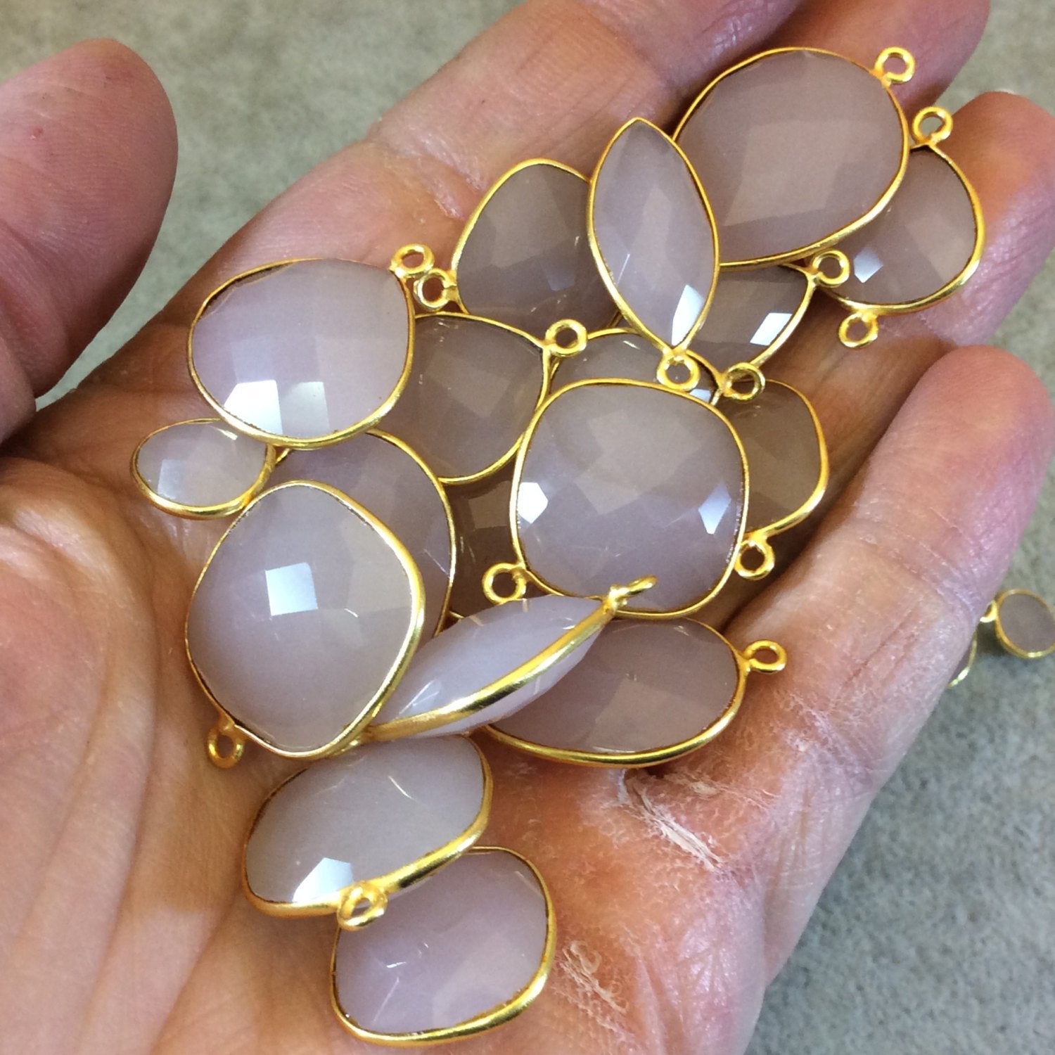 Gold Plated Faceted Nude Hydro (Lab Created) Chalcedony Pear/Teardrop Shaped Bezel Connector - Measuring 15mm x 20mm - Sold Individually