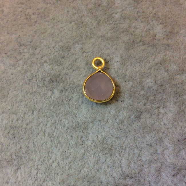 Gold Plated Faceted Nude Hydro (Lab Created) Chalcedony Heart/Teardrop Shaped Bezel Pendant - Measuring 8mm x 8mm - Sold Individually