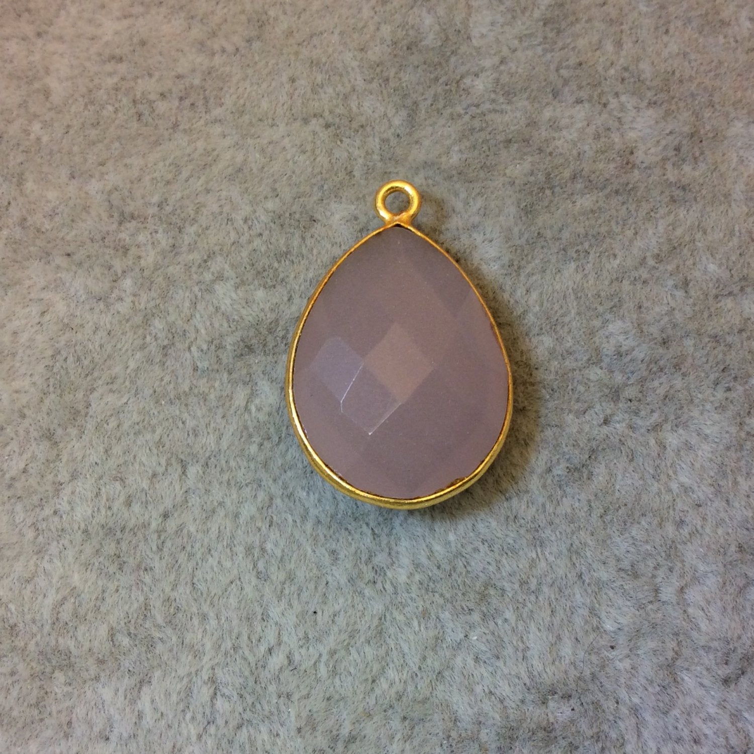 Gold Plated Faceted Nude Hydro (Lab Created) Chalcedony Pear/Teardrop Shaped Bezel Pendant - Measuring 15mm x 20mm - Sold Individually