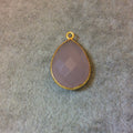 Gold Plated Faceted Nude Hydro (Lab Created) Chalcedony Pear/Teardrop Shaped Bezel Pendant - Measuring 15mm x 20mm - Sold Individually