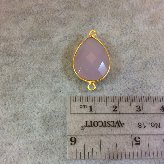 Gold Plated Faceted Nude Hydro (Lab Created) Chalcedony Pear/Teardrop Shaped Bezel Connector - Measuring 15mm x 20mm - Sold Individually